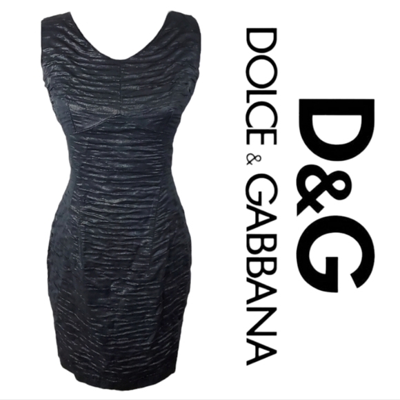 D&G Dresses & Skirts - D&G Dolce & Gabbana Black Ruched Mini Dress, Fitted Size 4, 6 (42 EU) Metallic